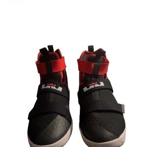 Kids Black and Red High-Top Strap Sneakers